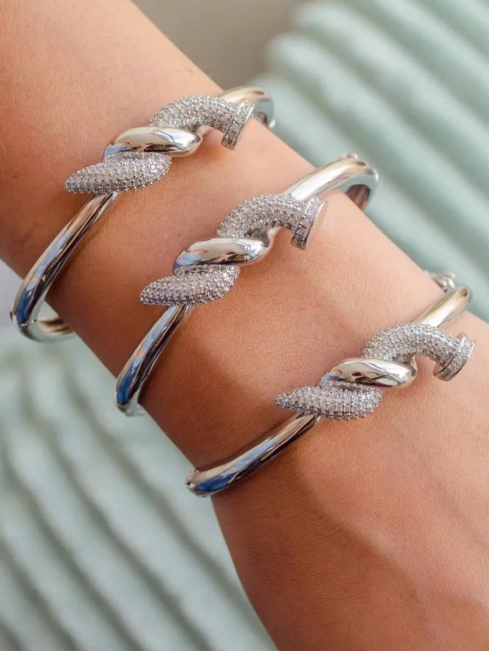 Serpenti Bracelet Silver Pavé Knot Bangle Bracelet - One